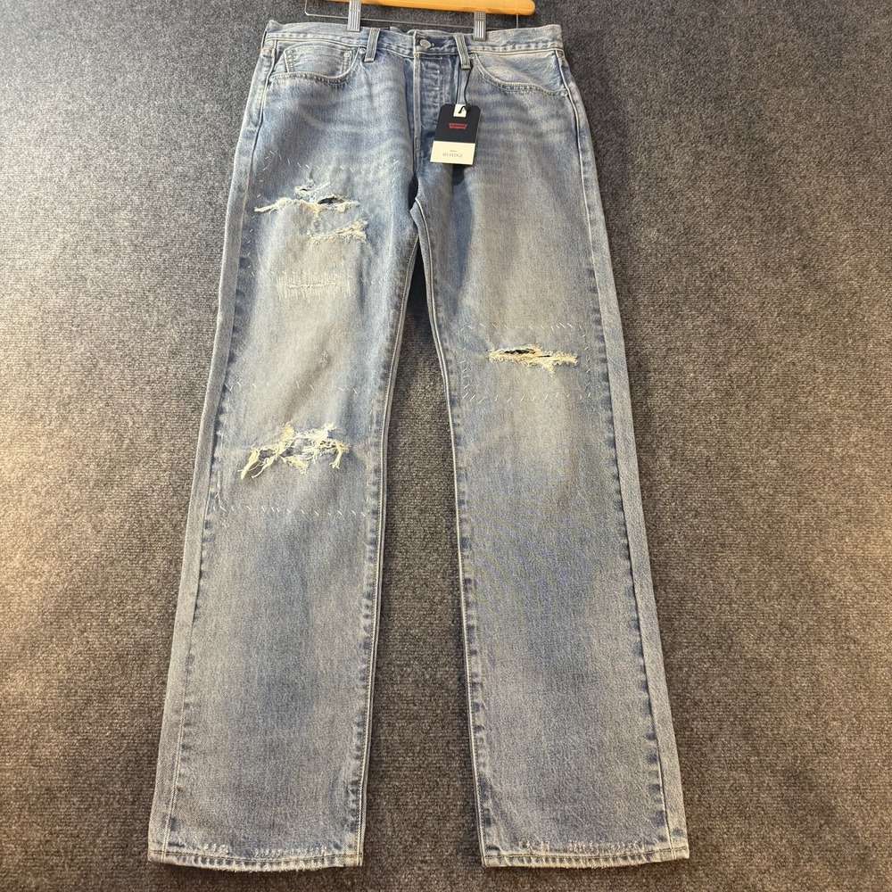 NWT Levis Premium 501 Original Selvedge Jeans Mens 32x32 Distressed